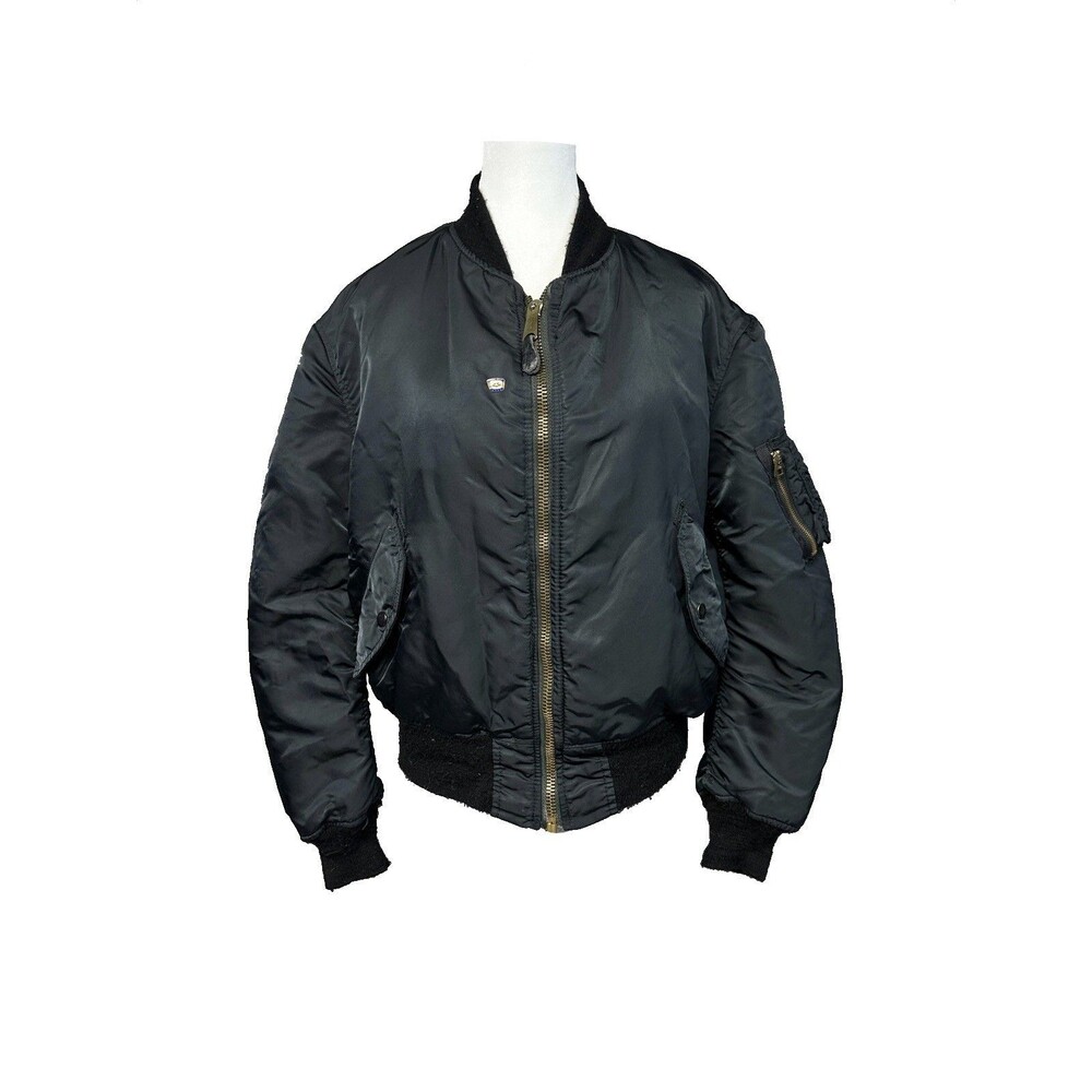 Vintage Flyers Intermediate MA1 Flight Bomber Jacket Mens Large Black USA *Flaws